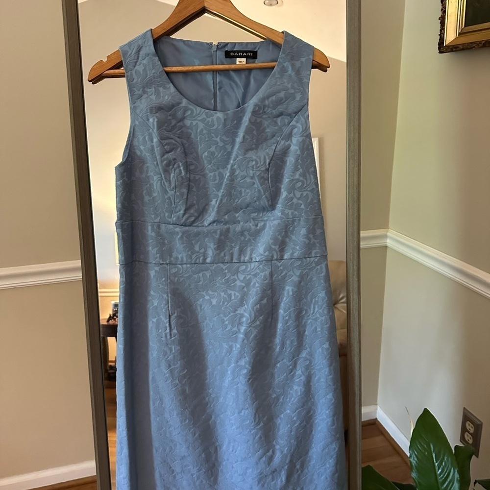 Bahari Light Blue Jacquard Trench Coat with Sheath Dress Size 14 - Picture 11 of 16